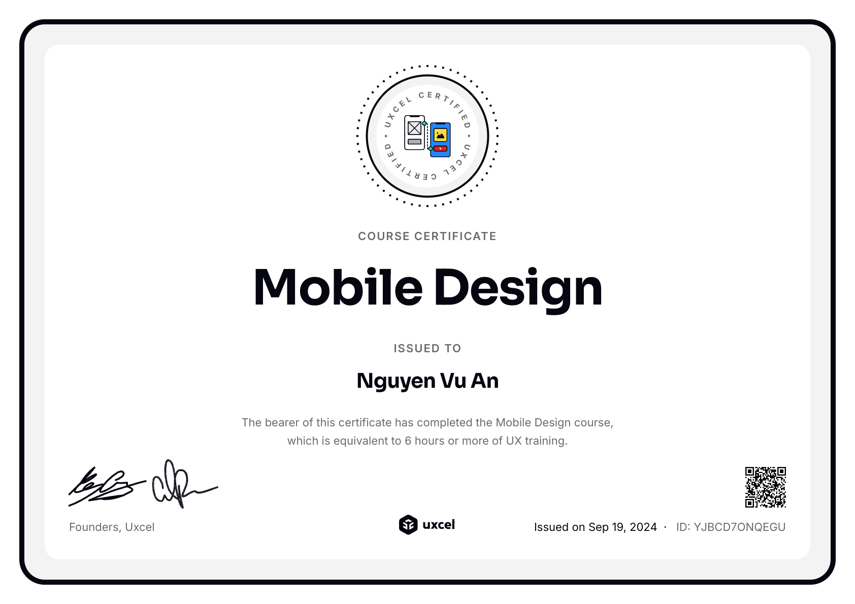 Nguyen Vu An's certificate